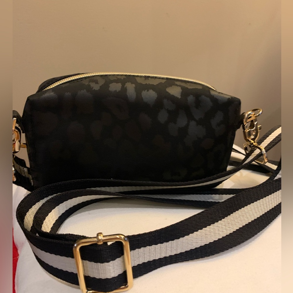 Stella & Dot Black Leopard Print Crossbody Bag